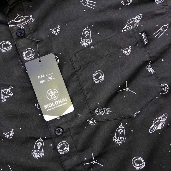 Molokai shirt button down alien outer space spaceship rocket print men’s XXL NWT - Picture 6 of 9